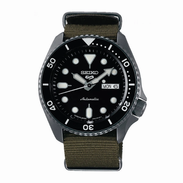 [JDM] Seiko 5 Sports (Japan Made) Automatic Olive Green Canvas Strap Watch SBSA023 SBSA023J (Not For EU Buyers) (LOCAL BUYERS ONLY)