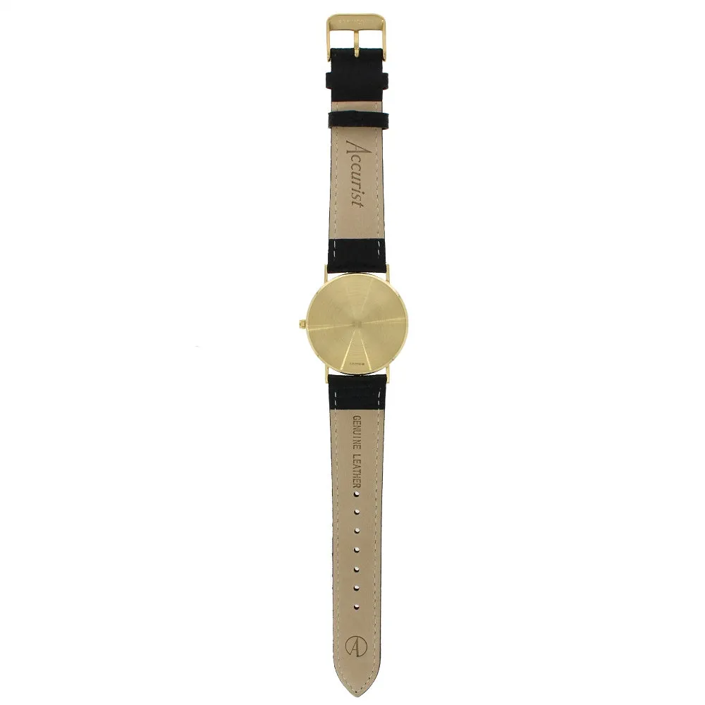 Accurist 9ct Gold Mens Watch Champagne Dial Black Strap 7802