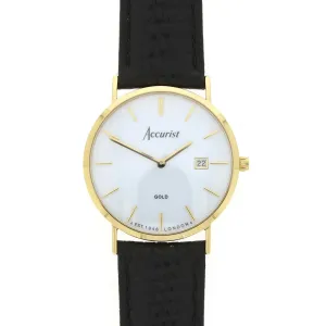 Accurist 9ct Gold Mens Watch White Dial Black Strap 7801