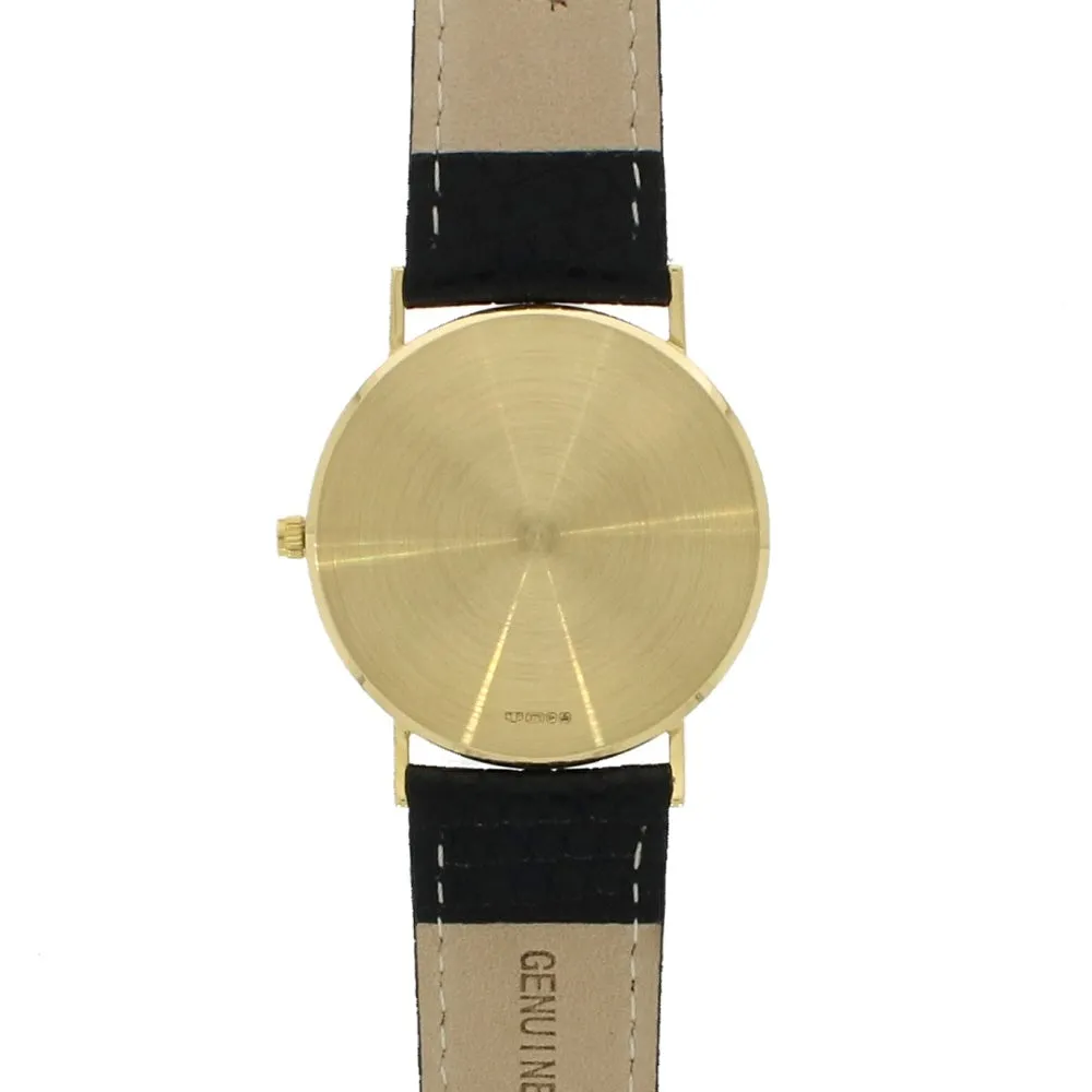 Accurist 9ct Gold Mens Watch White Dial Black Strap 7801
