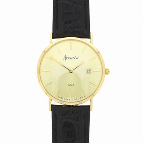 Accurist 9ct Gold Mens Watch Champagne Dial Black Strap 7802