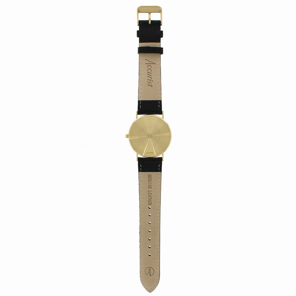 Accurist 9ct Gold Mens Watch Champagne Dial Black Strap 7802