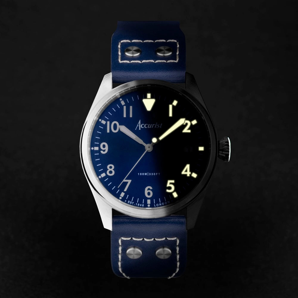 Accurist Aviation Mens Watch 76001 Blue Leather Strap with Blue Dial