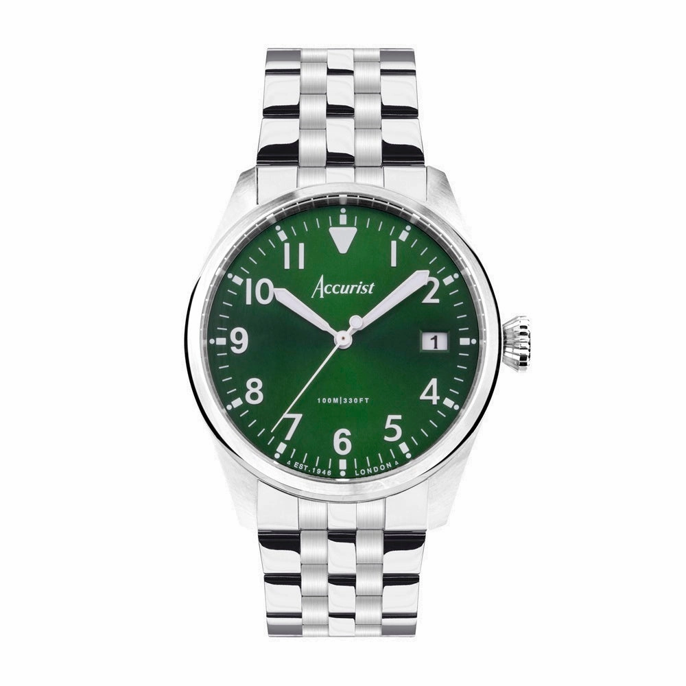 Accurist Aviation Mens Watch 76002 Stainless Steel with Green Dial