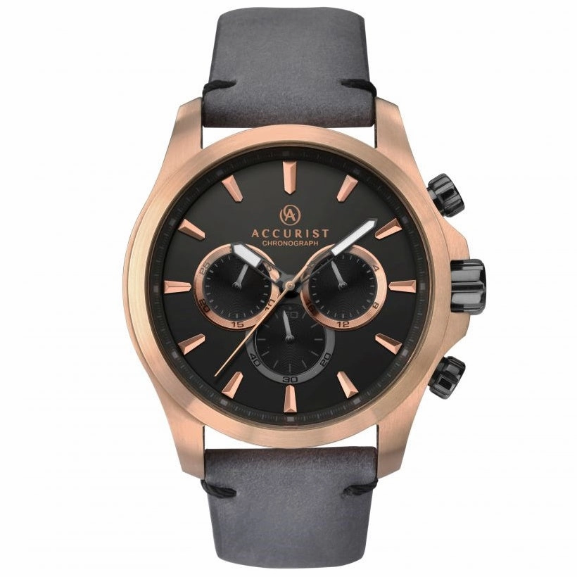 Accurist Chronograph Leather Strap Mens Watch Rose 7179