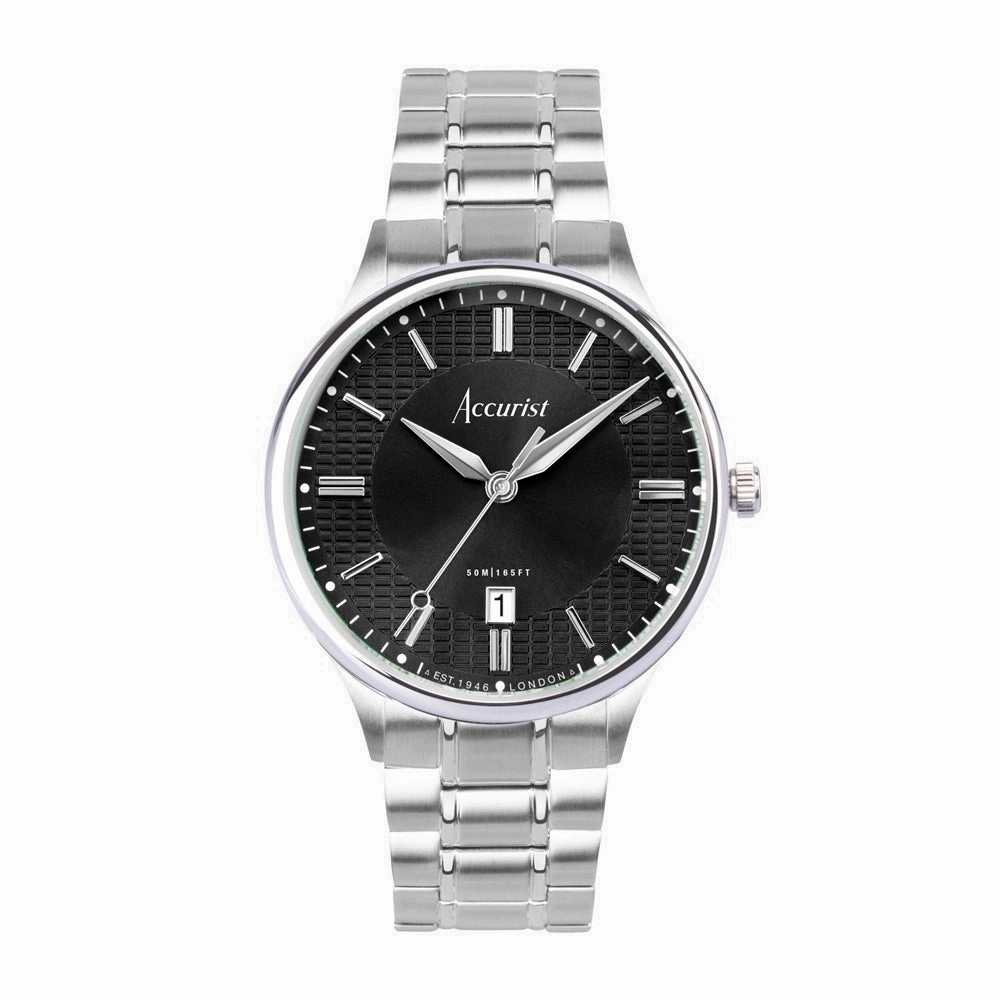 Accurist Classic Mens Watch 73006 Stainless Steel with Black Dial