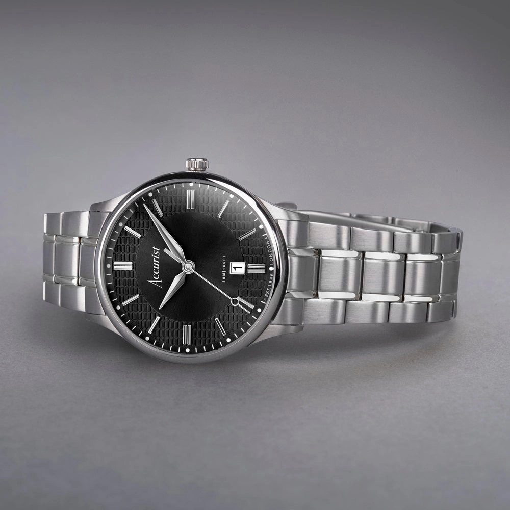 Accurist Classic Mens Watch 73006 Stainless Steel with Black Dial