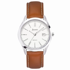 Accurist Everyday Mens Leather Brown Strap Watch White Dial 74011