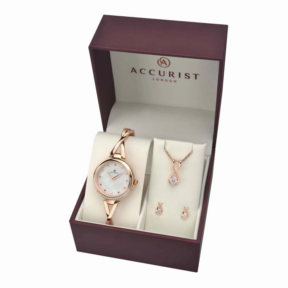 Accurist Rose Gold Crystal Set Ladies Watch Gift Set 8189G