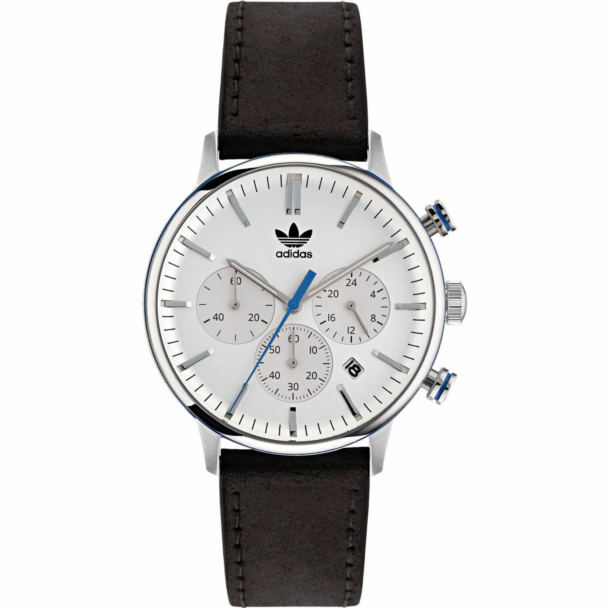 Adidas Men's Watch - Originals Chrono White Dial Black Leather Strap | AOSY22011
