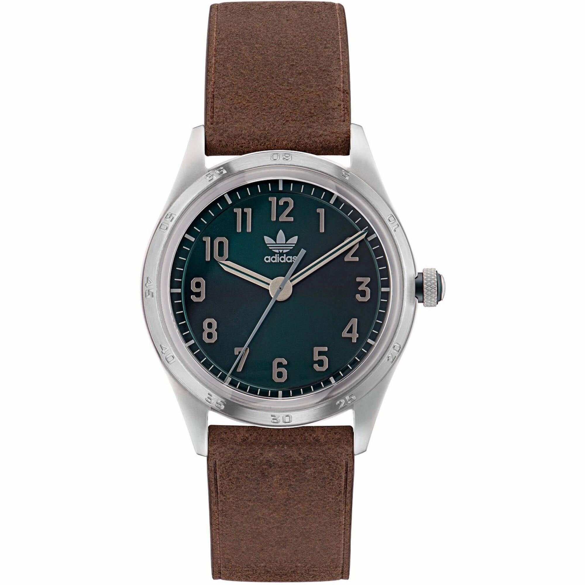 Adidas Men's Watch - Originals Quartz Green Dial Brown Leather Strap | AOSY22527