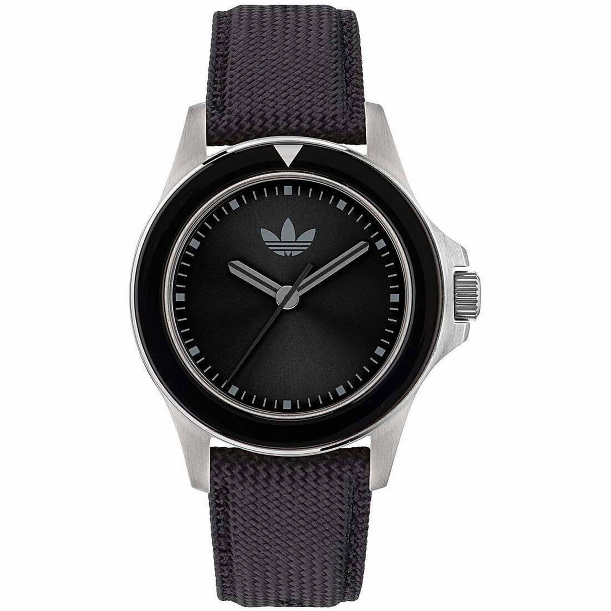 Adidas Men's Watch - Originals Quartz Silver Tone Case Black Fabric Strap | AOFH23016