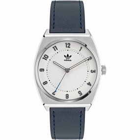 Adidas Men's Watch - Originals Quartz White Dial Navy Blue Leather Strap | AOSY22030