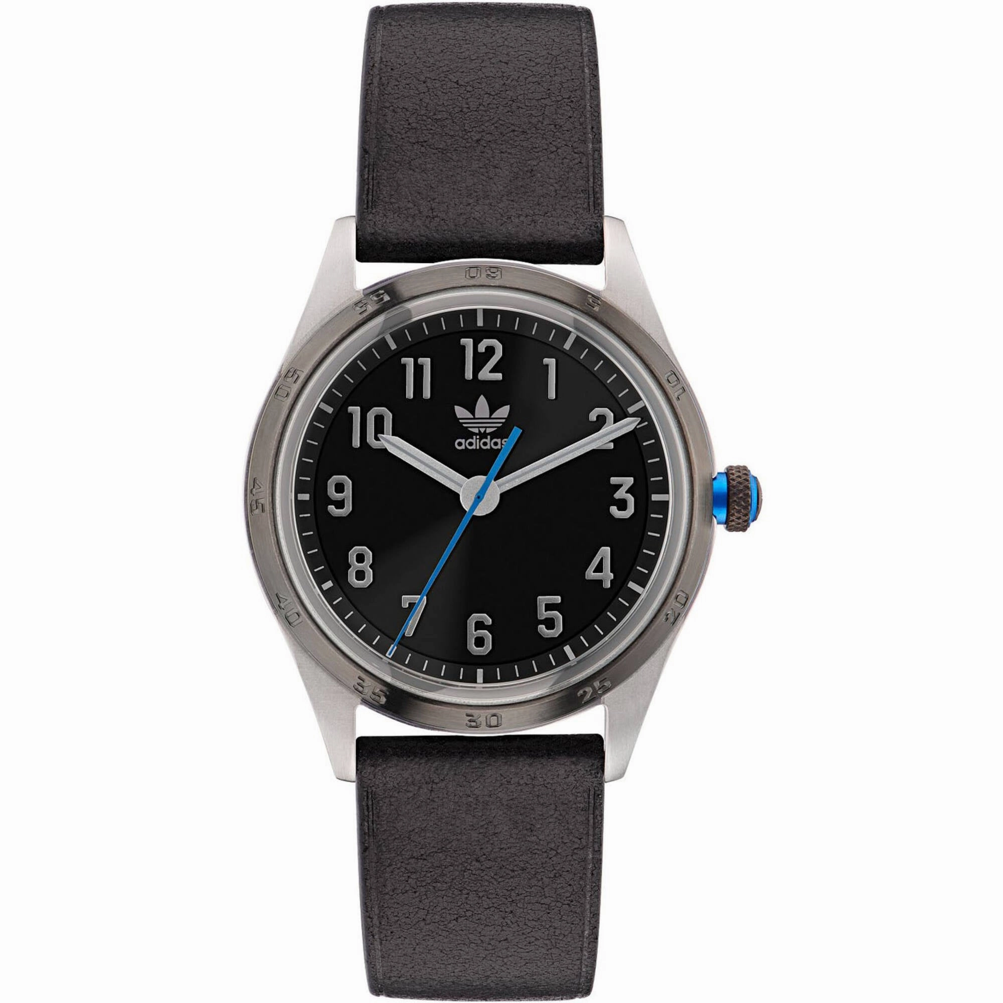 Adidas Men's Watch - Originals Silver Case Black Genuine Leather Strap | AOSY22528