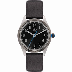 Adidas Men's Watch - Originals Silver Case Black Genuine Leather Strap | AOSY22528