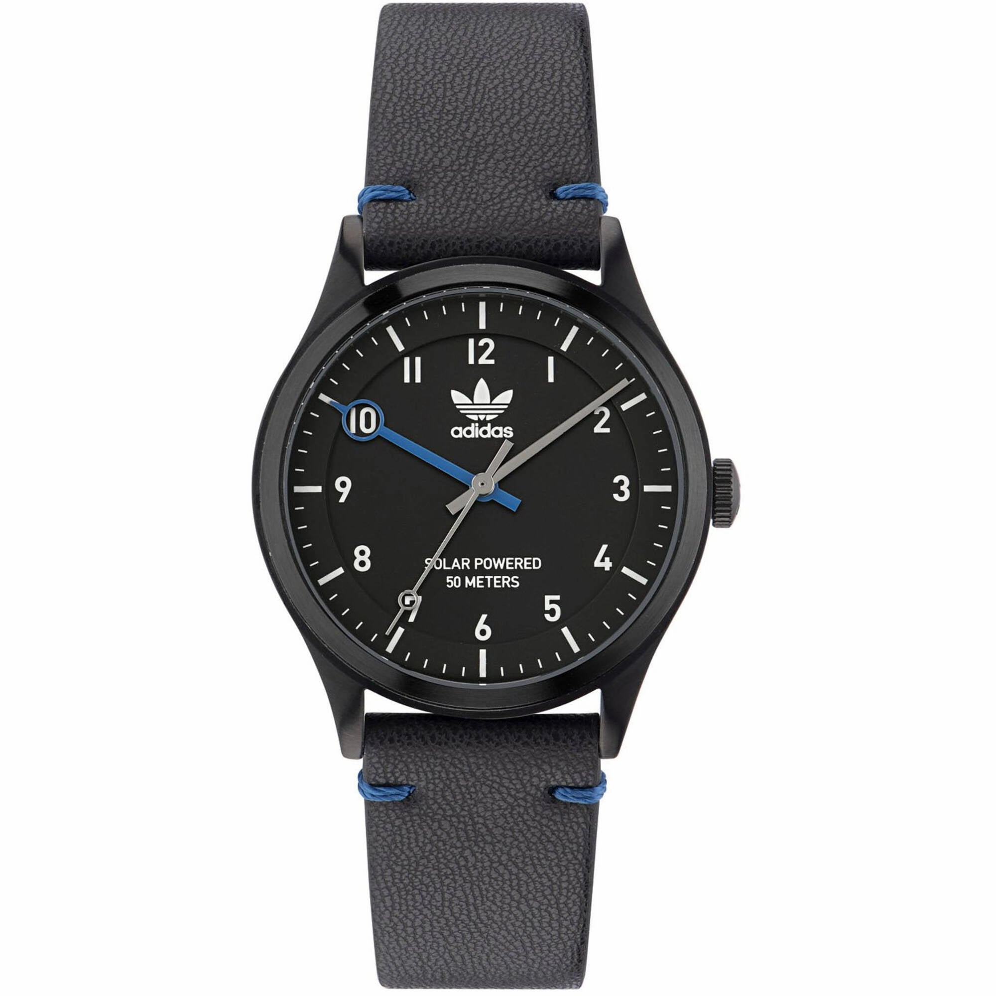 Adidas Men's Watch - Originals Solar Powered Black Genuine Leather Strap | AOST23046