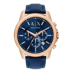 Armani Exchange Blue Leather Gold Mens Watch AX1723