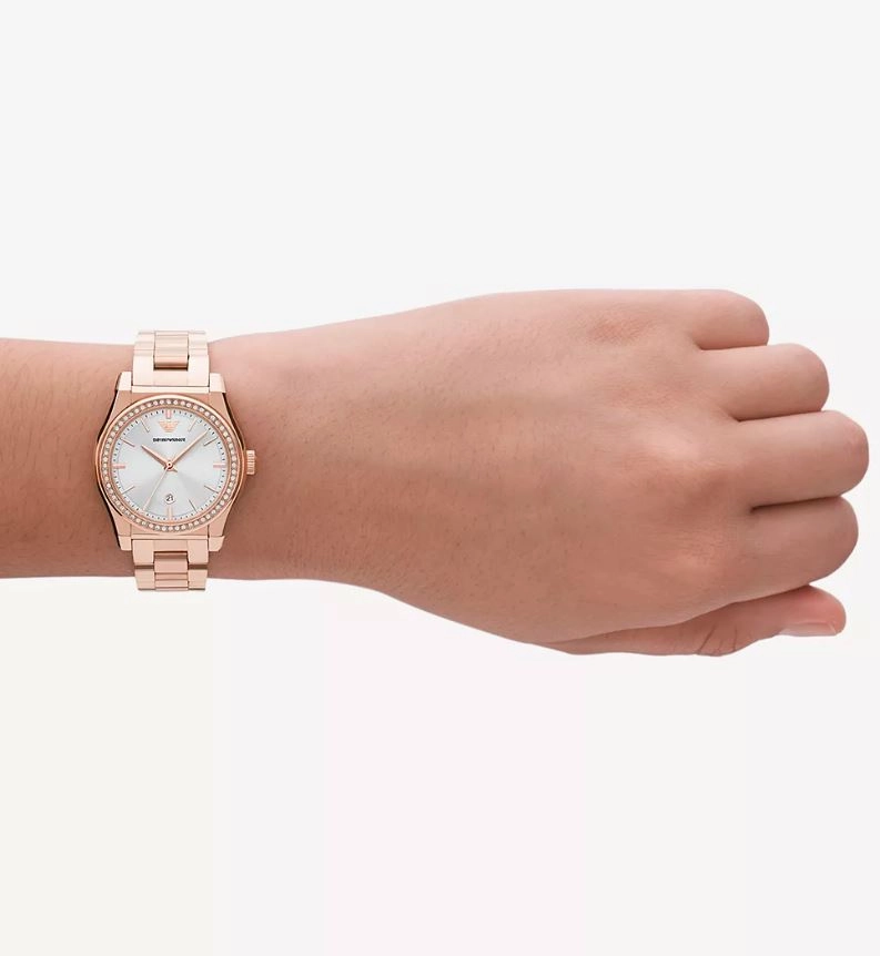Armani Elegant Rose Gold Silver Dial Timepiece AR11558