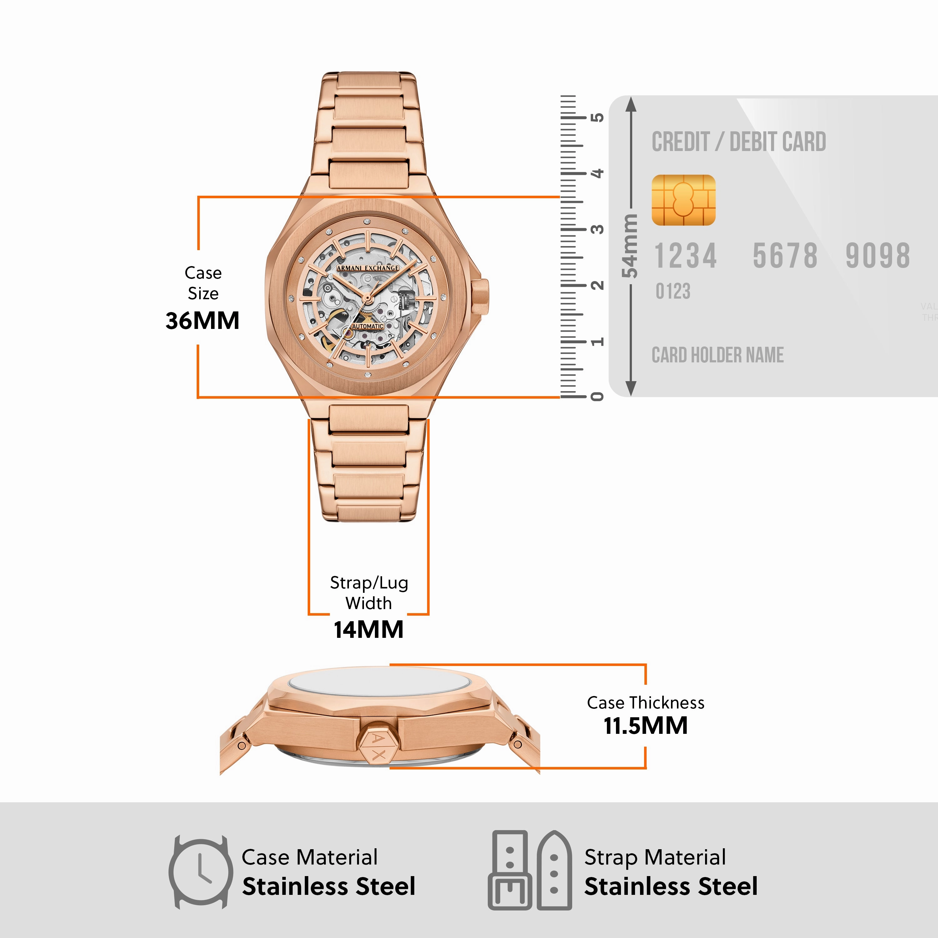 Armani Exchange Automatic Rose Gold Dial Stainless Steel Watch AX4619