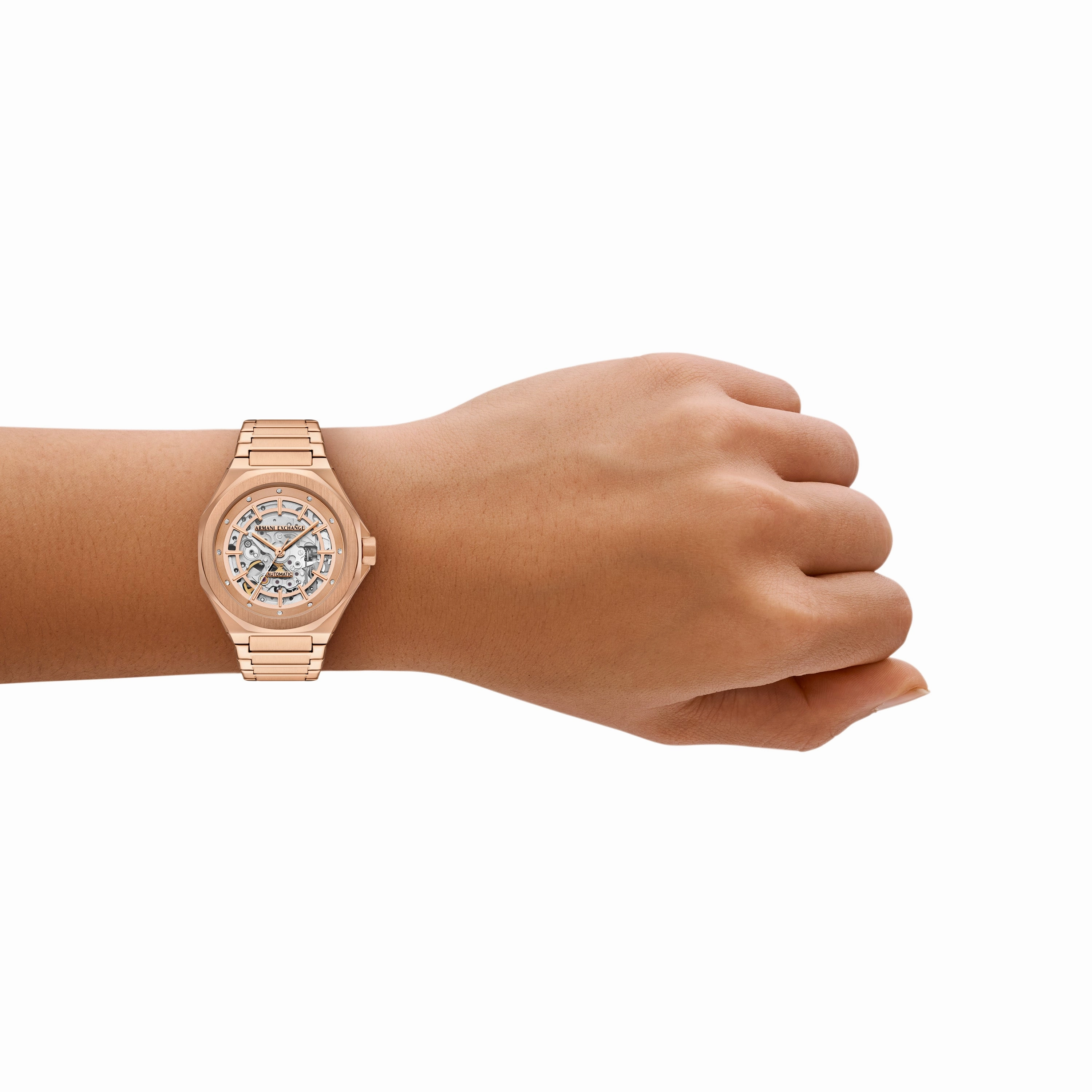 Armani Exchange Automatic Rose Gold Dial Stainless Steel Watch AX4619