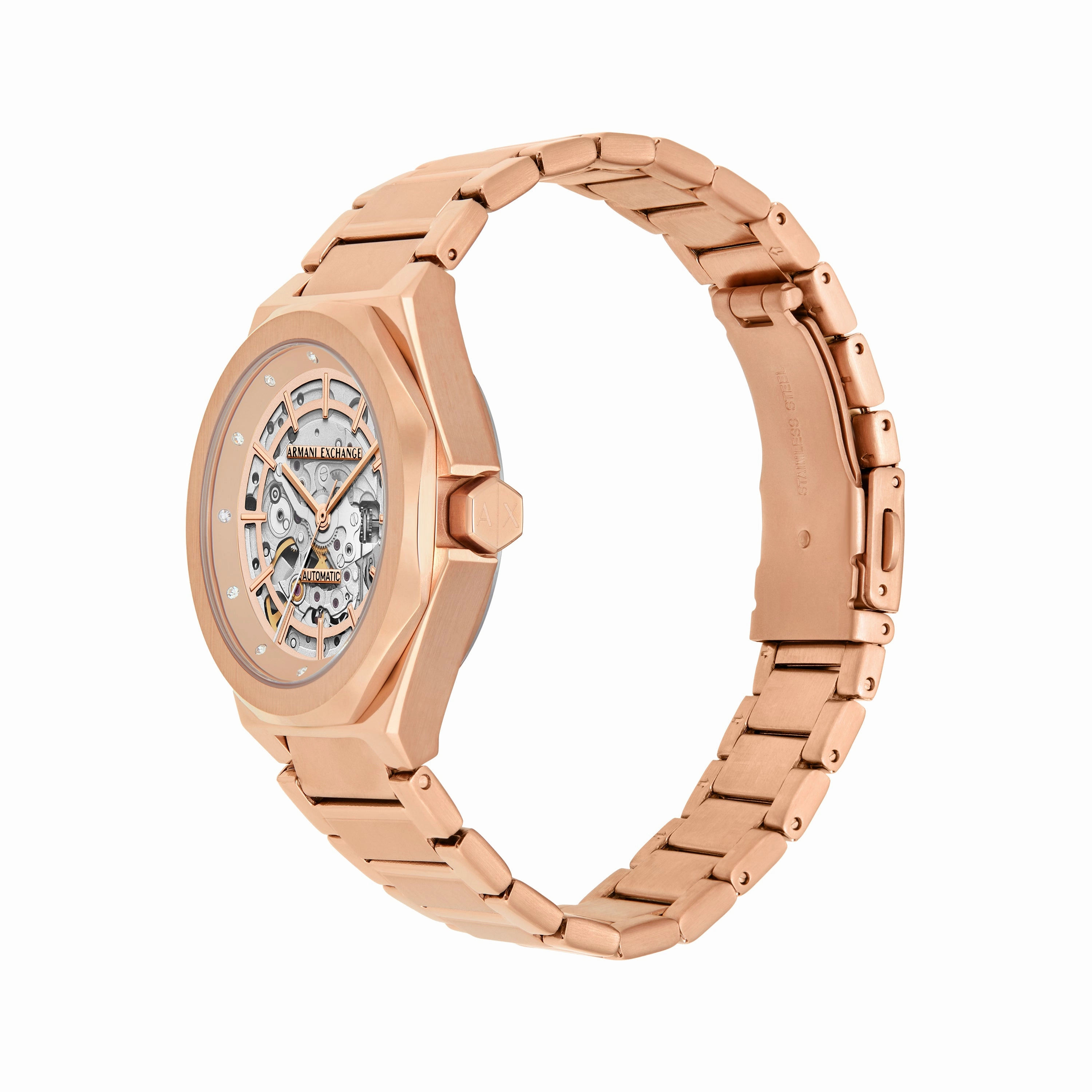 Armani Exchange Automatic Rose Gold Dial Stainless Steel Watch AX4619