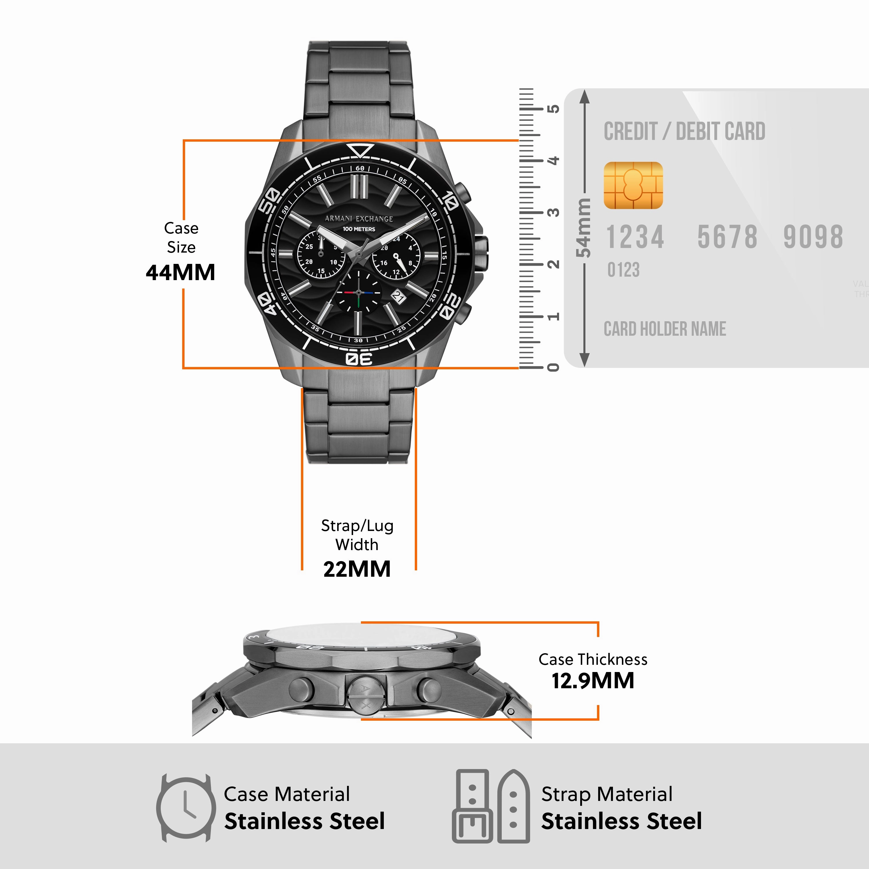 Armani Exchange Chronograph Gunmetal Stainless Steel Watch AX1959