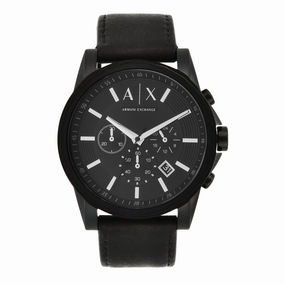 Armani Exchange Men's Black Chronograph Watch with Leather Band AX2098