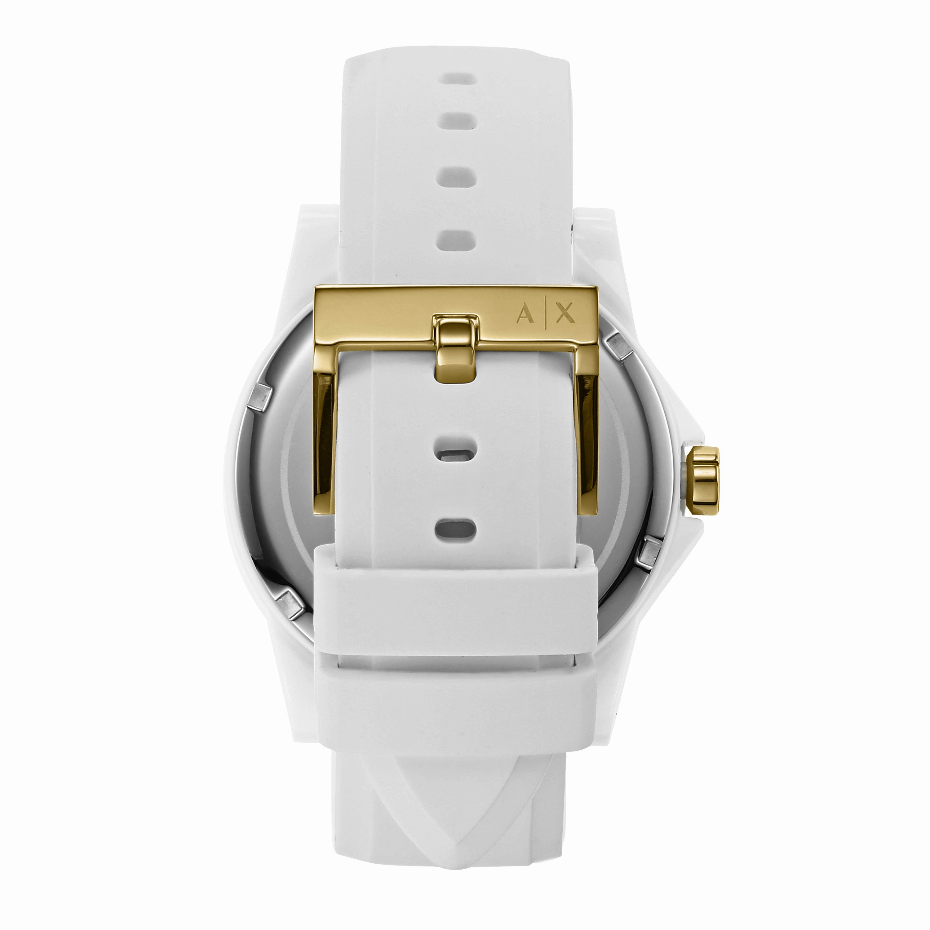 Armani Exchange Three-Hand White and Gold Rubber band Watch AX7126