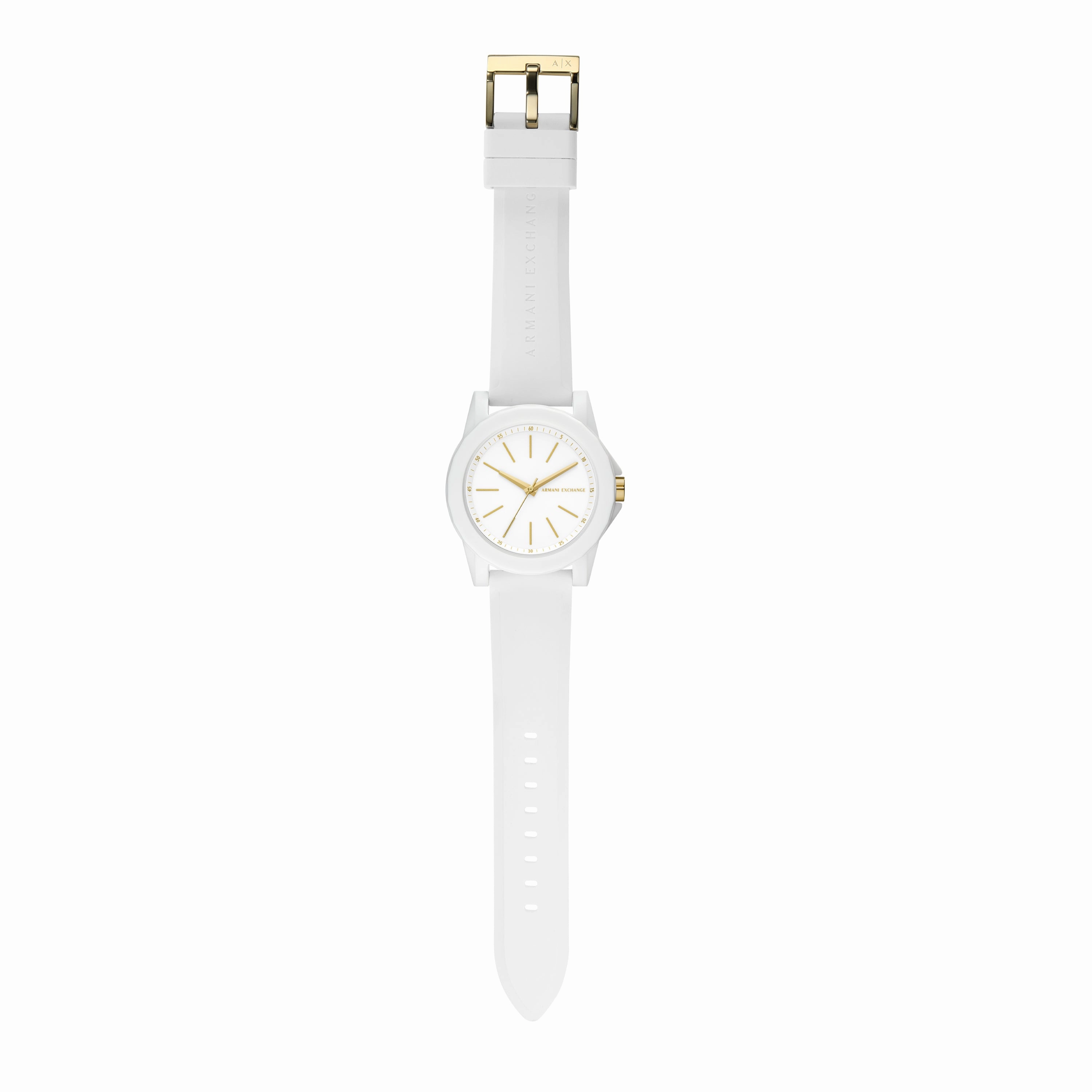 Armani Exchange Three-Hand White and Gold Rubber band Watch AX7126