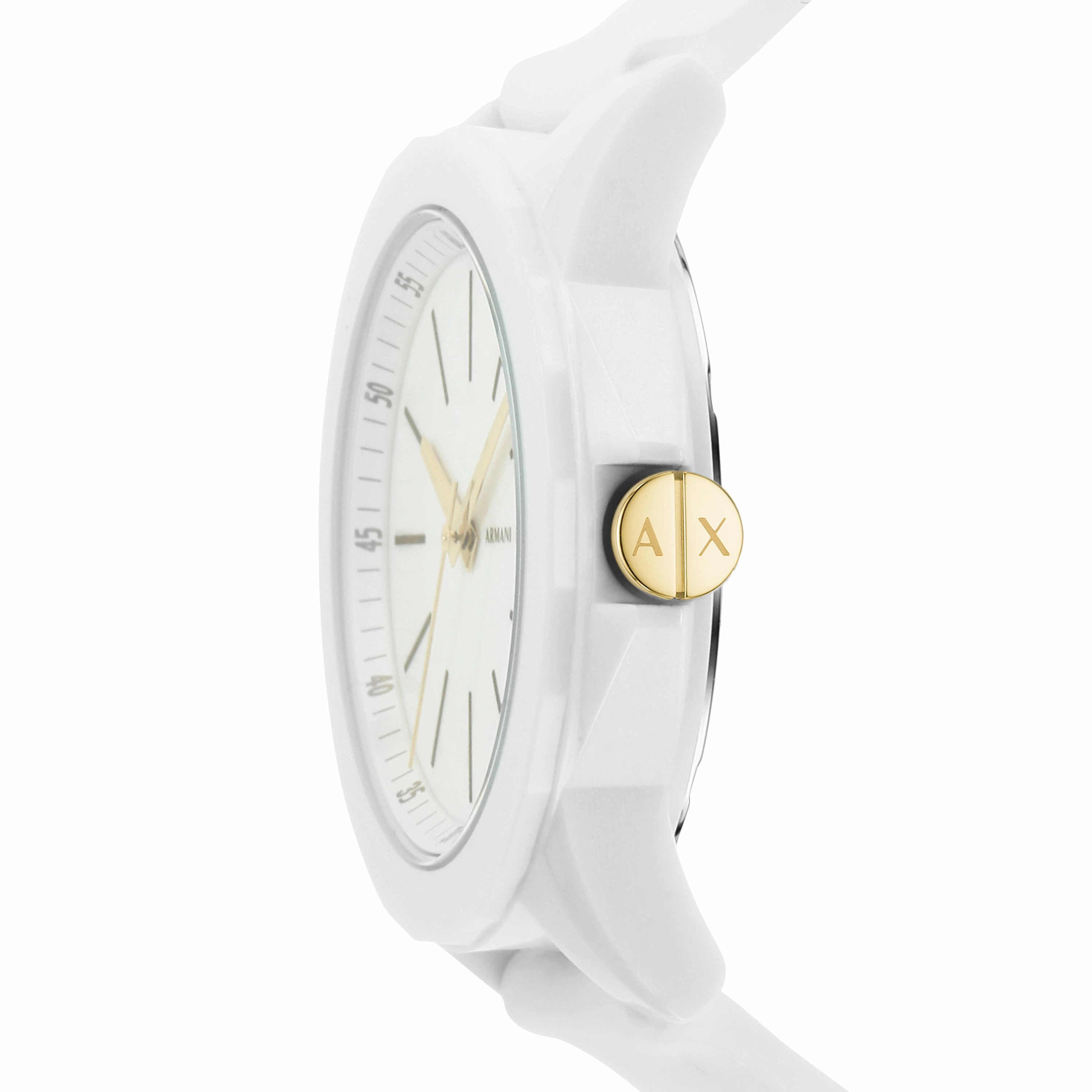 Armani Exchange Three-Hand White and Gold Rubber band Watch AX7126