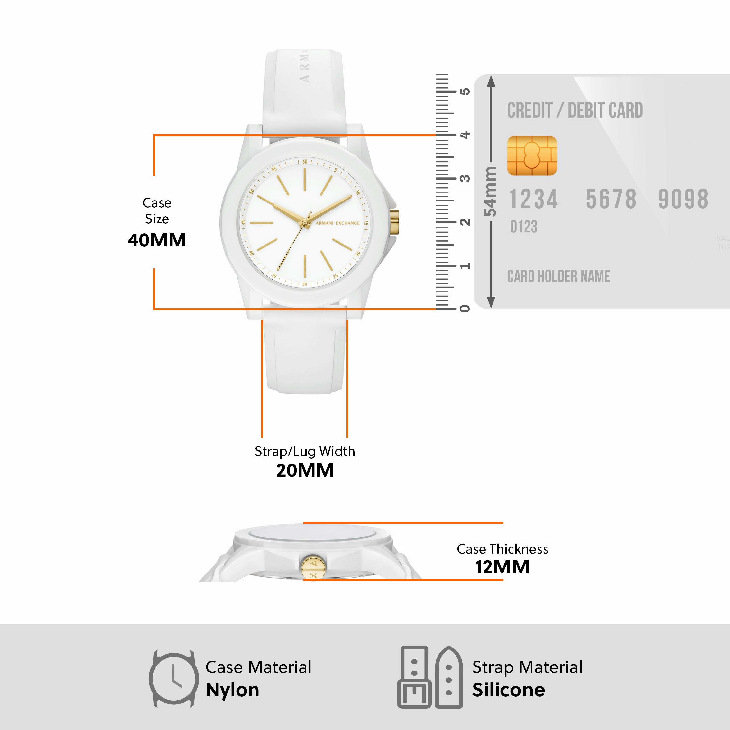 Armani Exchange Three-Hand White and Gold Rubber band Watch AX7126
