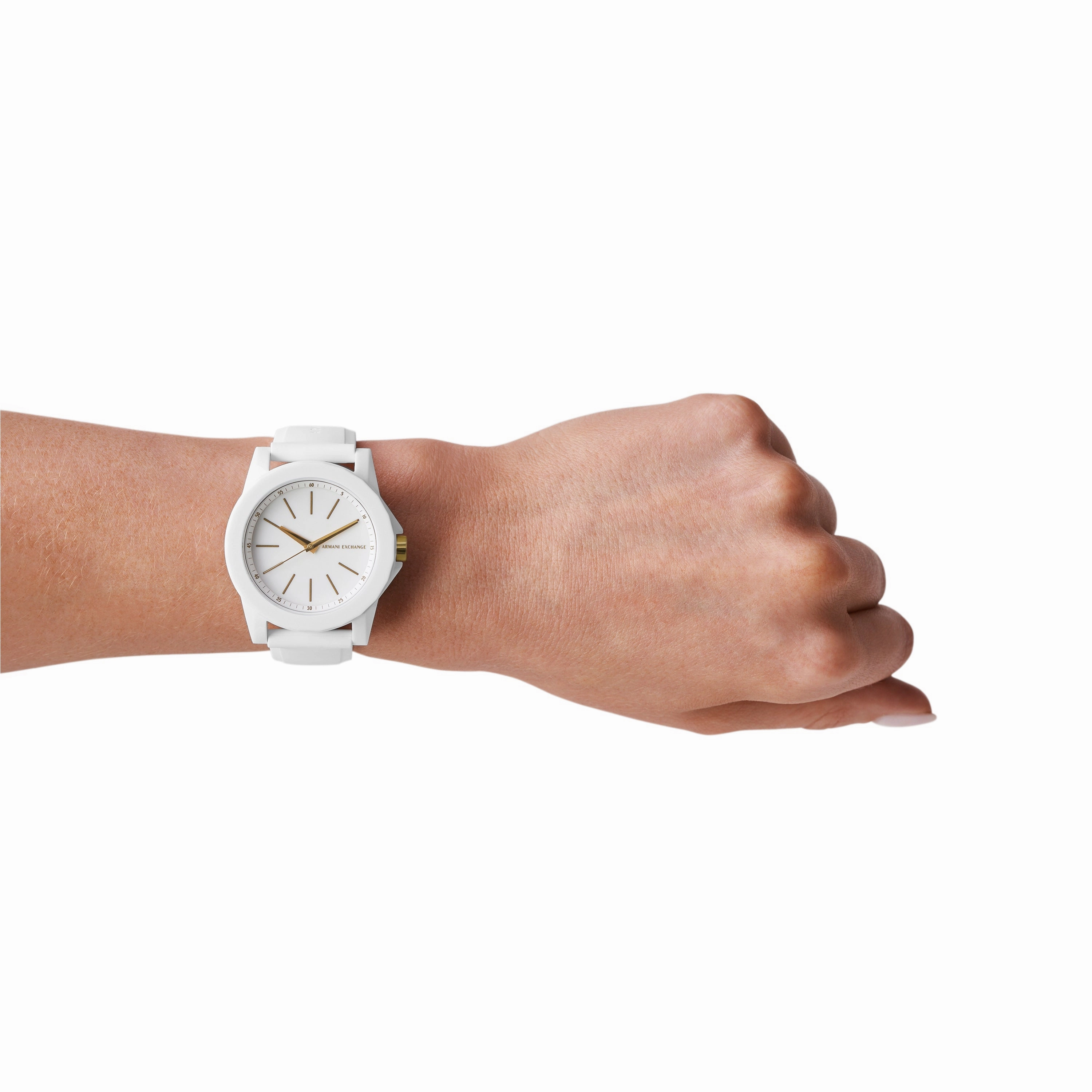 Armani Exchange Three-Hand White and Gold Rubber band Watch AX7126