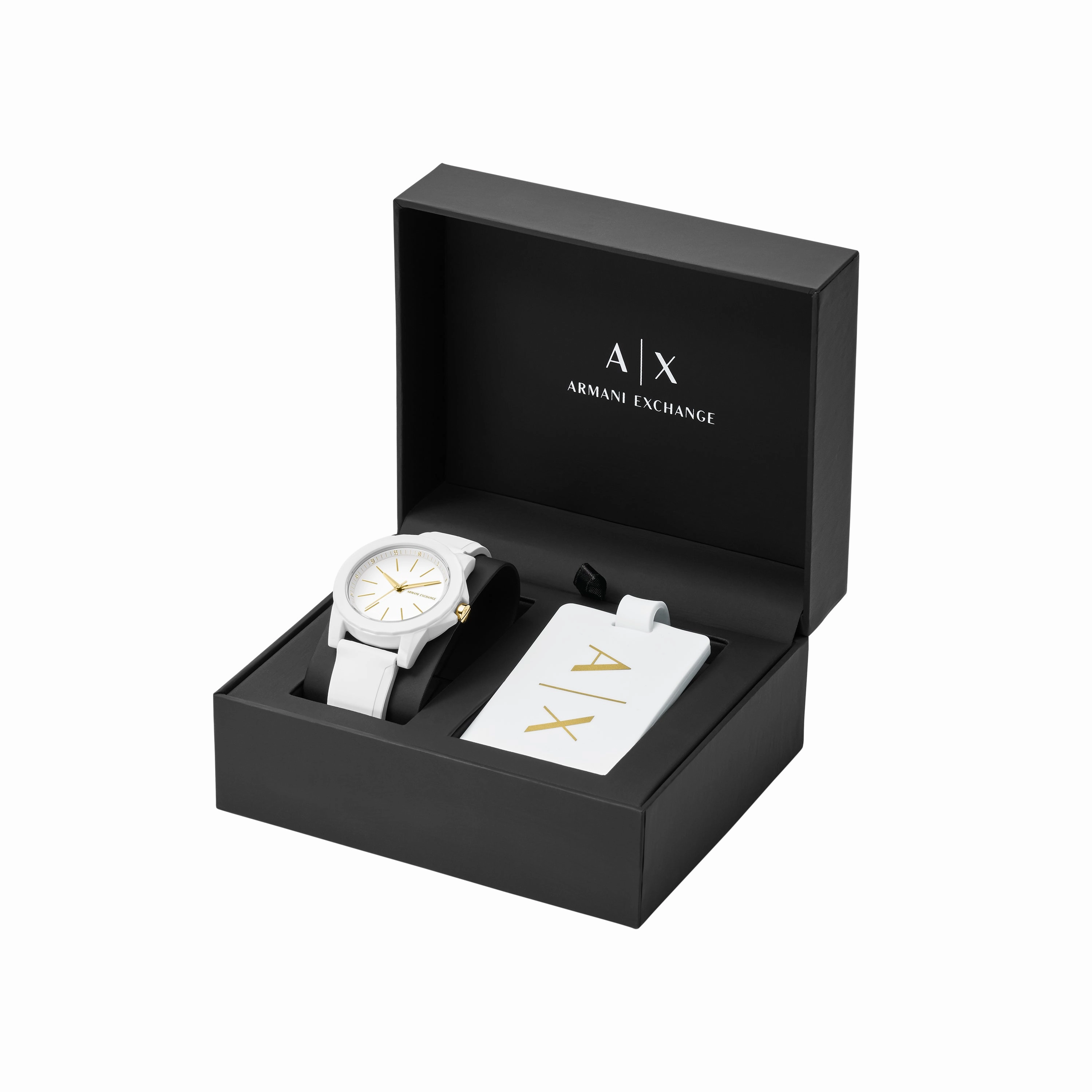 Armani Exchange Three-Hand White and Gold Rubber band Watch AX7126