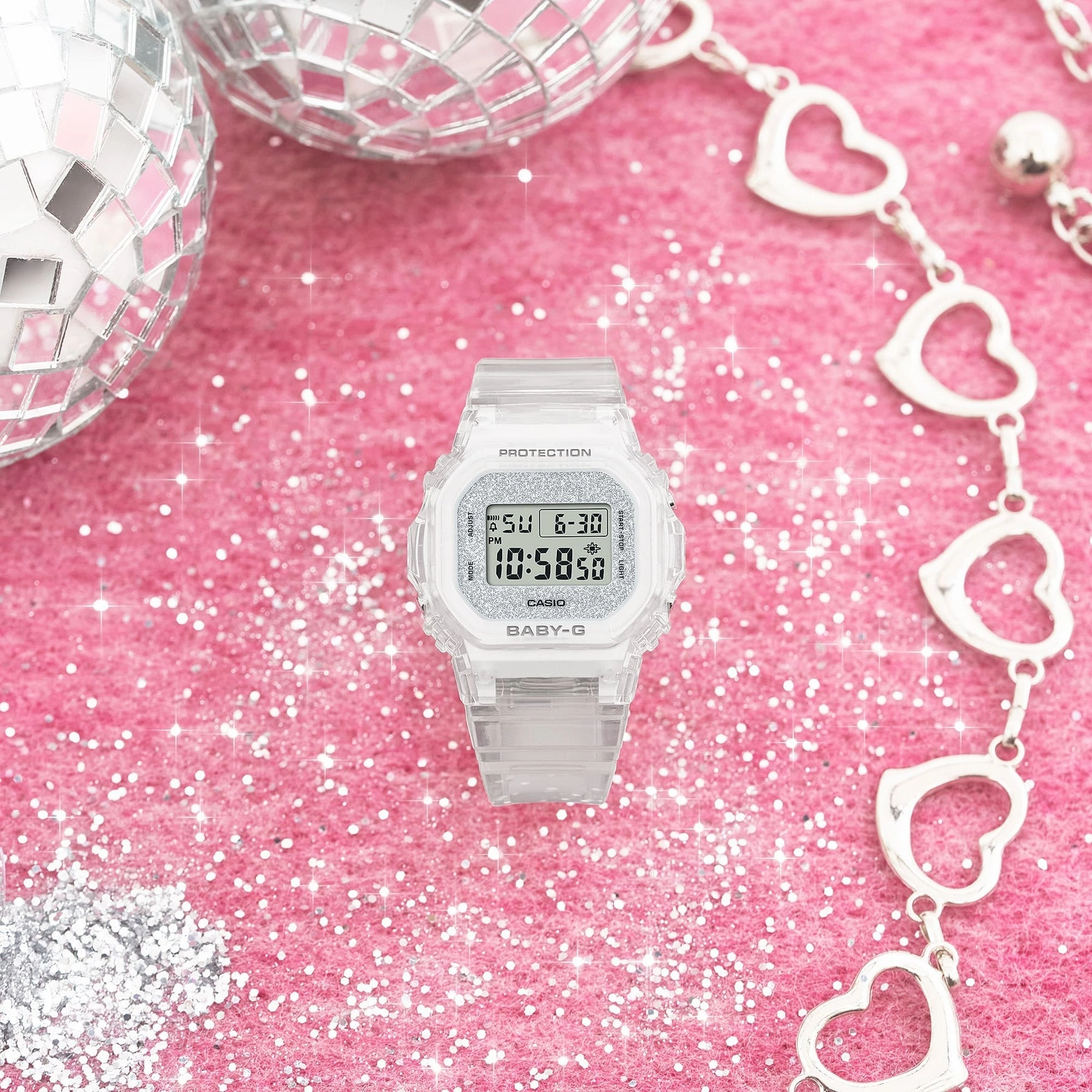 Baby-G Digital Glitter Clear Transparent Resin Band Watch BGD565GC-7D