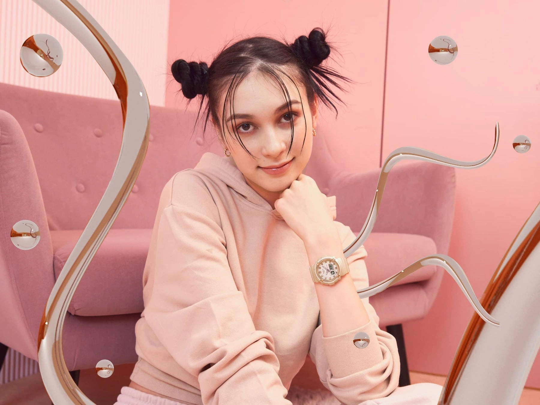 BABY-G DUO Metallic Accents Rose Gold Resin Band Watch BGA280BA-4A
