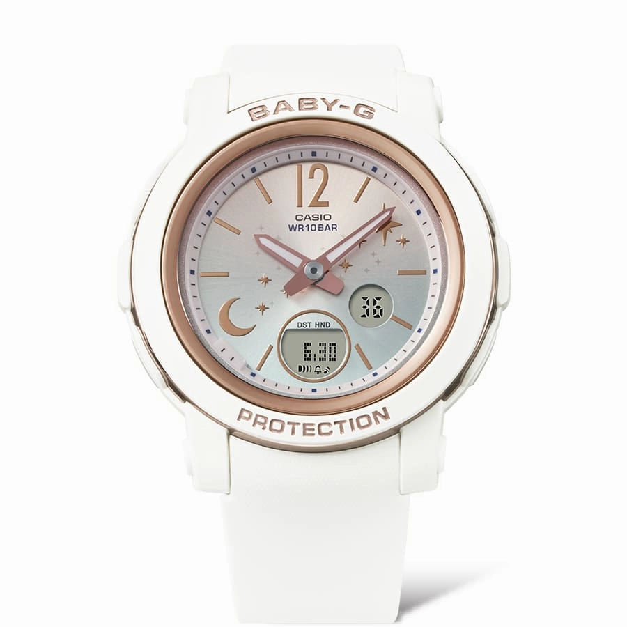 BABY-G DUO Moon and Stars White Resin Band Watch BGA290DS-7A