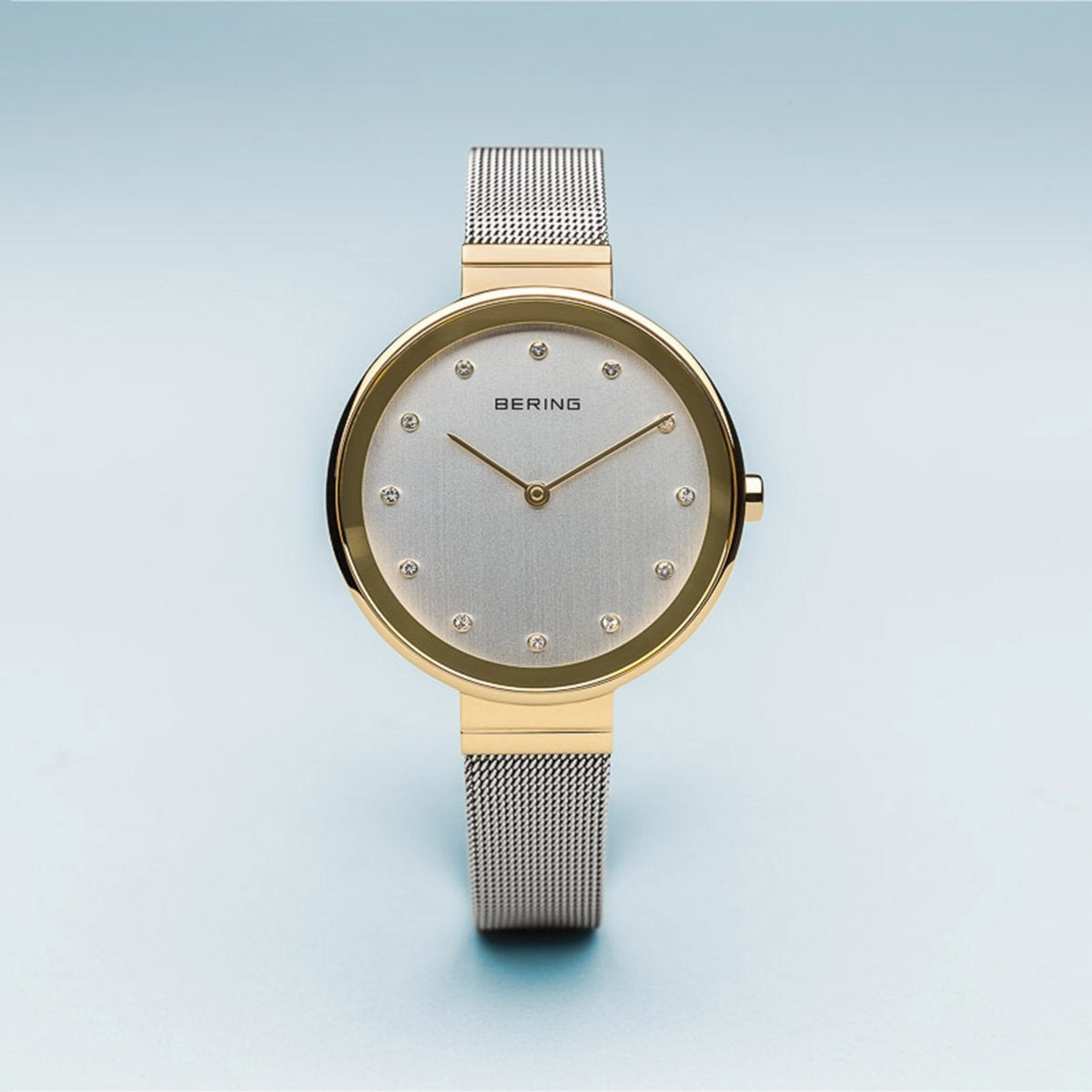 Bering Classic Polished Gold Silver Mesh Watch