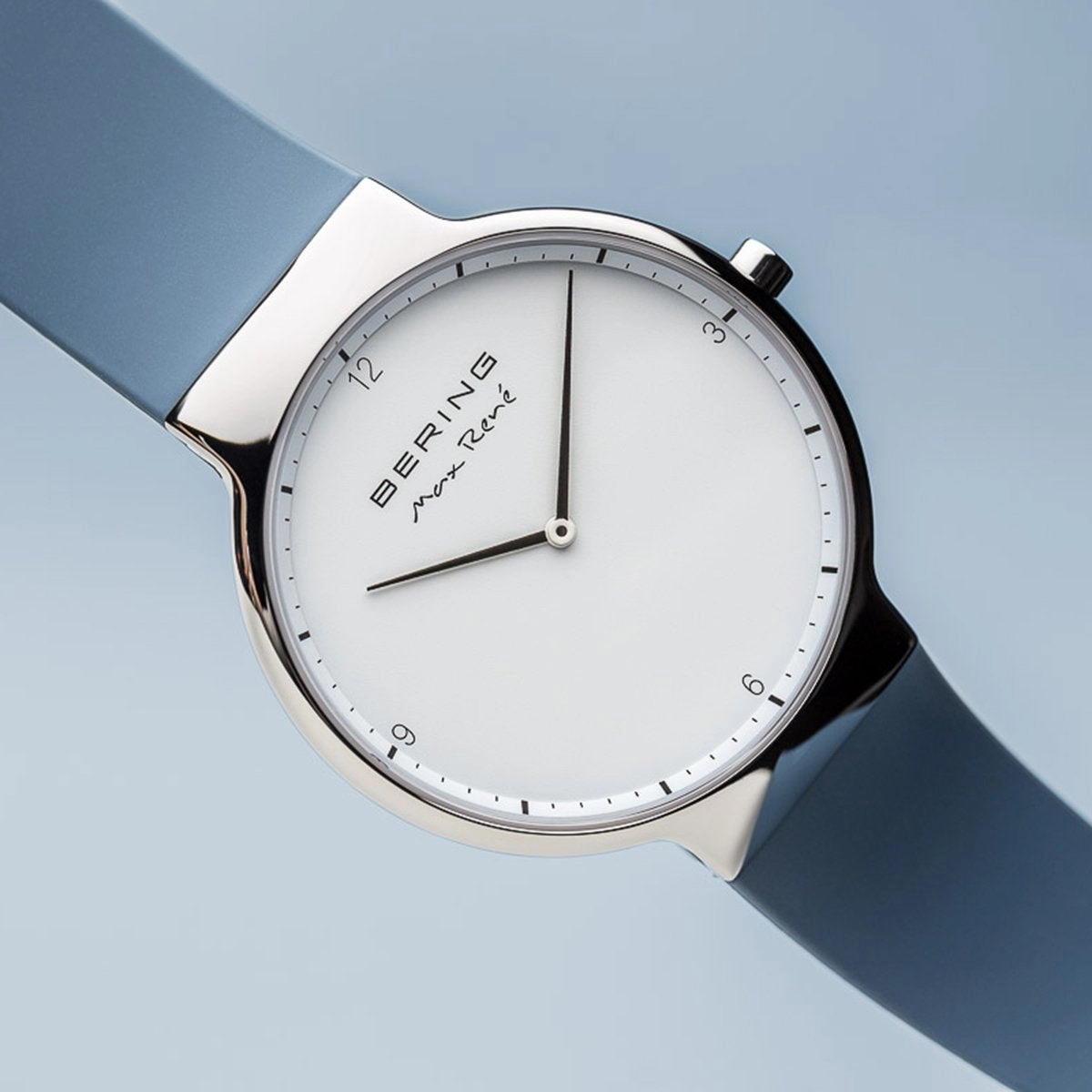 Bering Max Ren Polished Silver Blue Silicone Watch