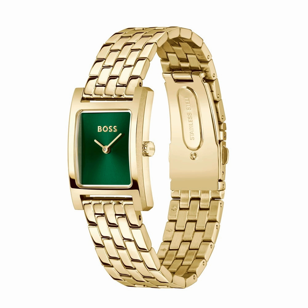 BOSS Watches Lucy Green Dial Gold Plated Ladies Watch 1502785