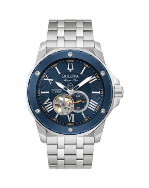 Bulova Marine Star 21-Jewel Automatic Men's Watch with Blue Accents and Exhibition Case Back 98A302