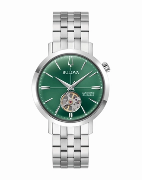 Bulova Dilan Stainless Steel Automatic Green Dial Watch 96A319