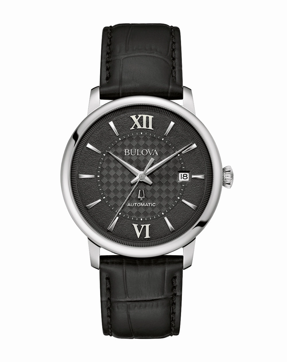 Bulova Hudson Black Dial Leather Strap Watch 96B441