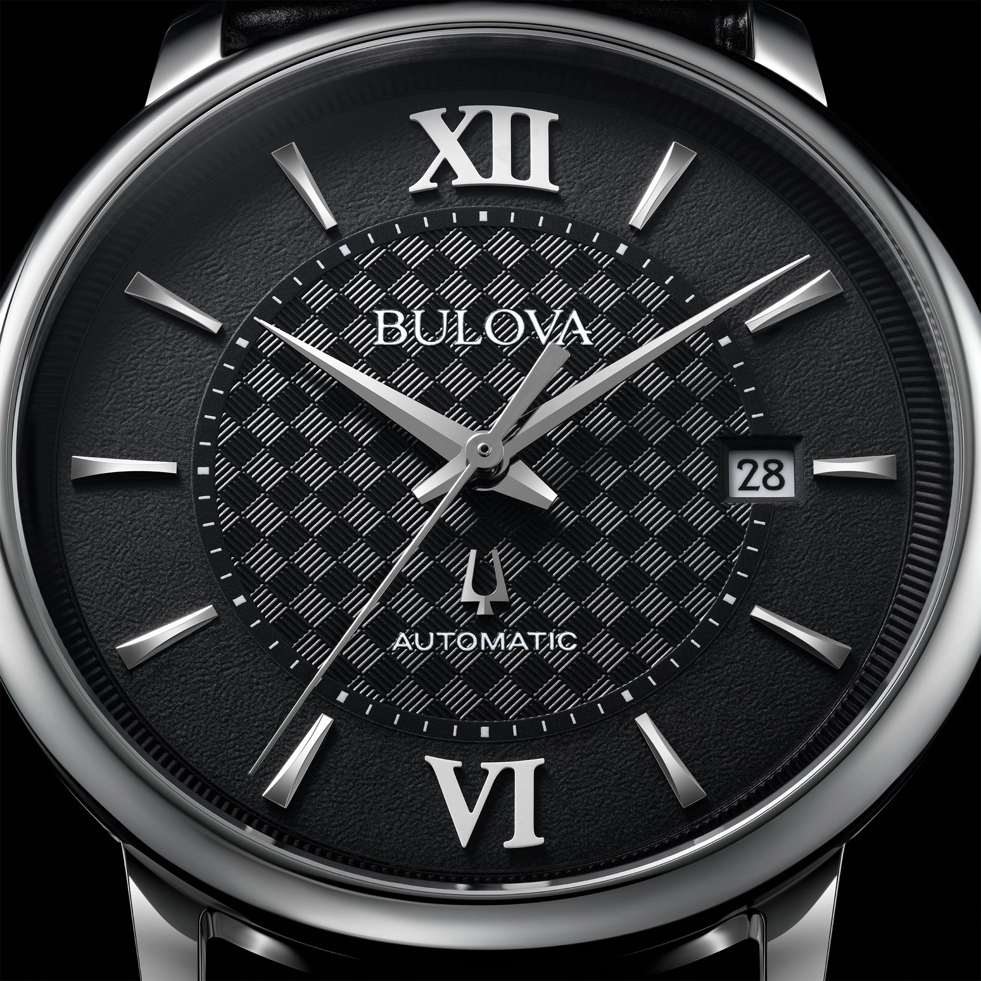 Bulova Hudson Black Dial Leather Strap Watch 96B441