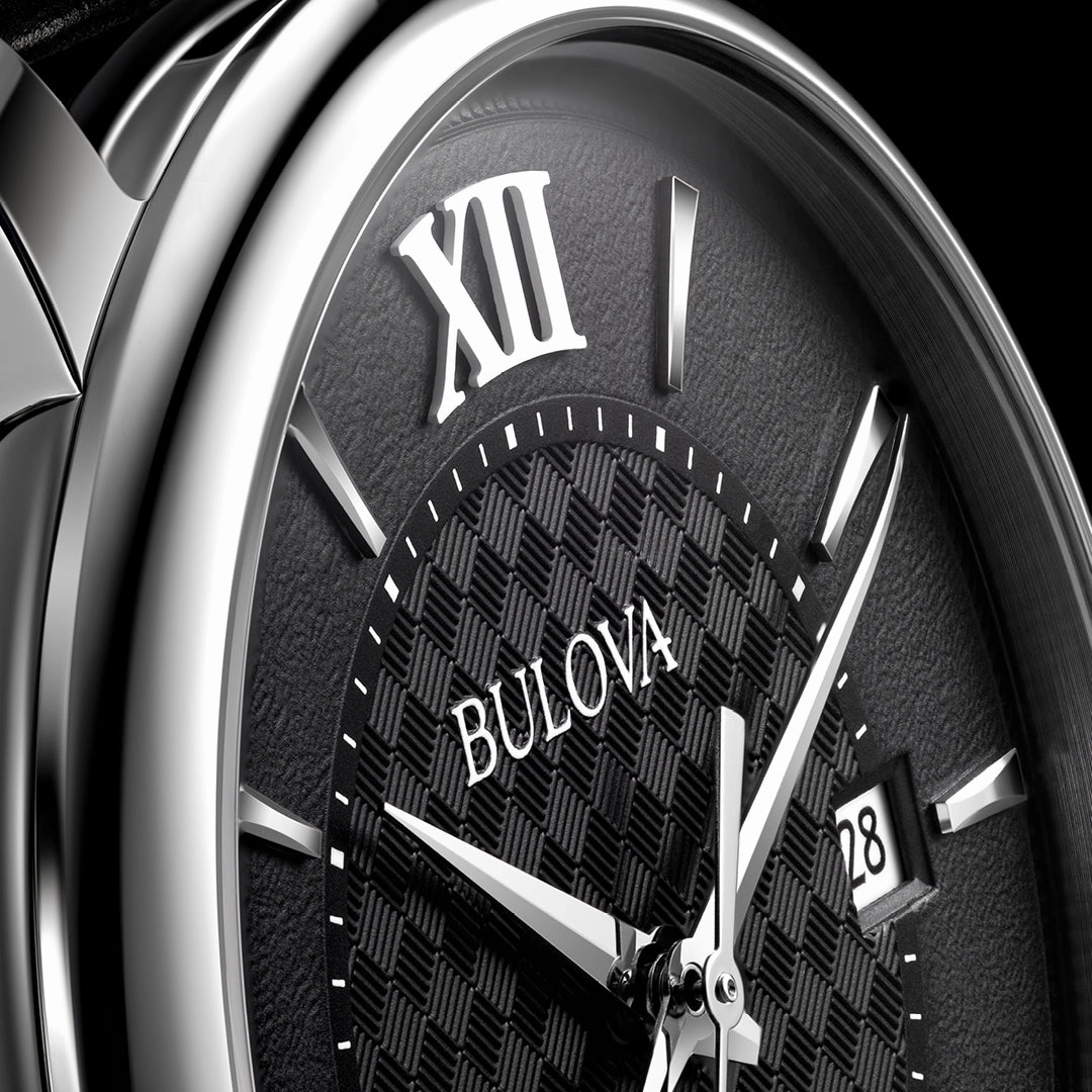Bulova Hudson Black Dial Leather Strap Watch 96B441
