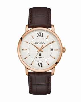 Bulova Hudson Silver Dial Leather Strap Watch 97B225