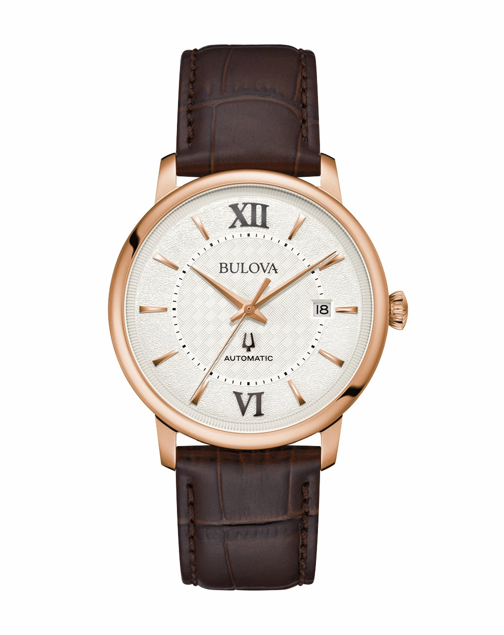 Bulova Hudson Silver Dial Leather Strap Watch 97B225