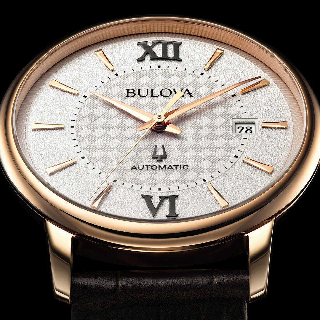 Bulova Hudson Silver Dial Leather Strap Watch 97B225