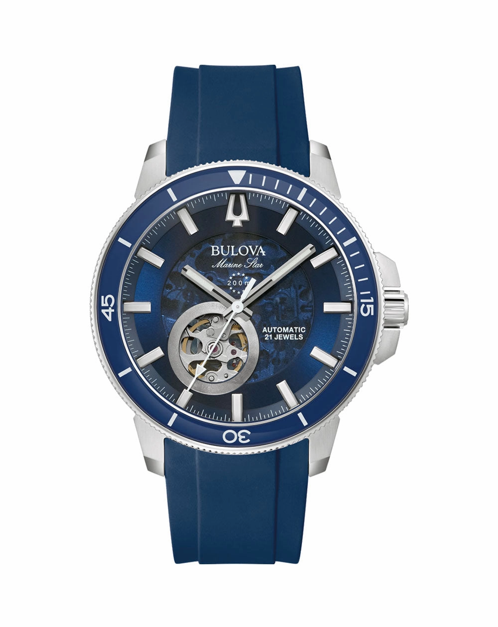 Bulova Marine Star Automatic Men's Watch with Blue Dial and Rubber Strap 96A303