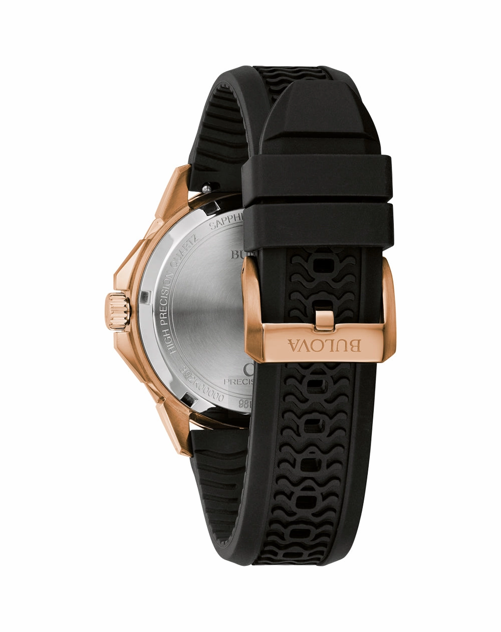 Bulova Marine Star Rose Gold Tone Precisionist Watch with Black Silicone Strap 98B421