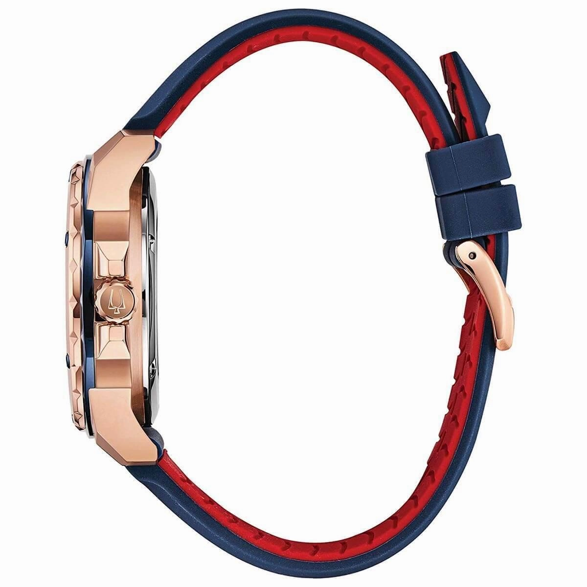 Bulova Men's Automatic Watch - Marine Star Blue & Red Silicone Rubber Strap | 98A227